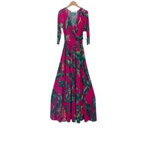 Elegant Pink and‎ Green Wrap Dress sz Medium